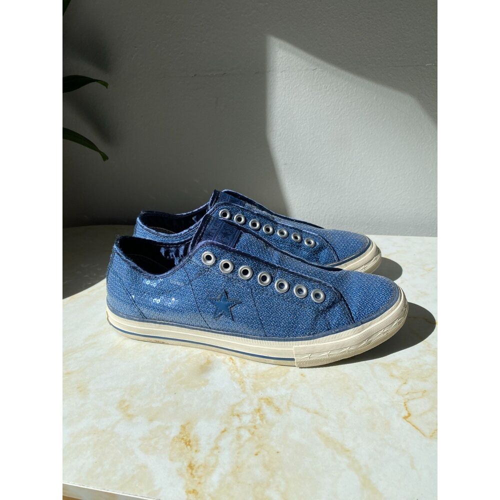 Rare Converse One Star Chuck Taylor Low Slip-On Sneakers in blue sequin Size 9.5